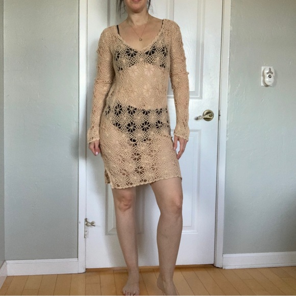 Hula-La crochet dress, size large, neutral tan color - Picture 2 of 8